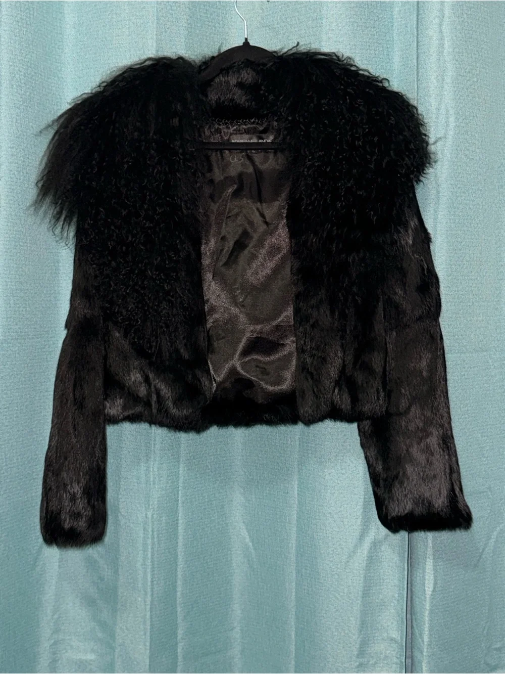 Adrienne Landau Genuine Rabbit & Mongolian Fur Jacket Black Size L